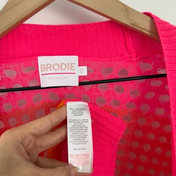 Brodi Cashmere XS‎ Sunset Pointelle Open Knit Stripe Cardigan Lightweight Pink